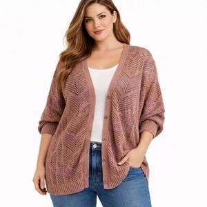 Torrid Mauve Crochet Open Knit Cardigan Sweater 3X Plus Size Boho Festival Beach